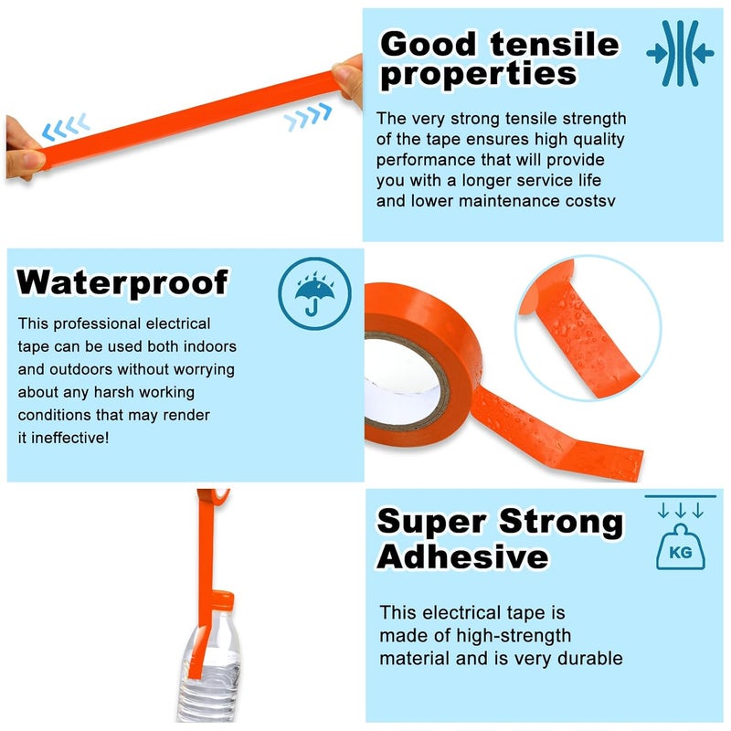 Romeda 9 Pack Electrical Tapes, Electrical Tape Water, Sun, and Oil Resistant, Electrical Tape is Suitable for Most Domestic, Commercial, and Industrial environments - Orange - Image 3
